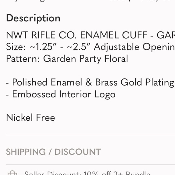 NWT Rifle Paper Co. Brass gold tone plated & enamel cuff - GARDEN PARTY design - Picture 7 of 7